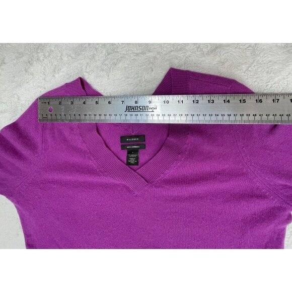 Halogen V-Neck Pullover Sweater Women's Small Cashmere Purple Ribbed Trim Casual - Picture 3 of 7